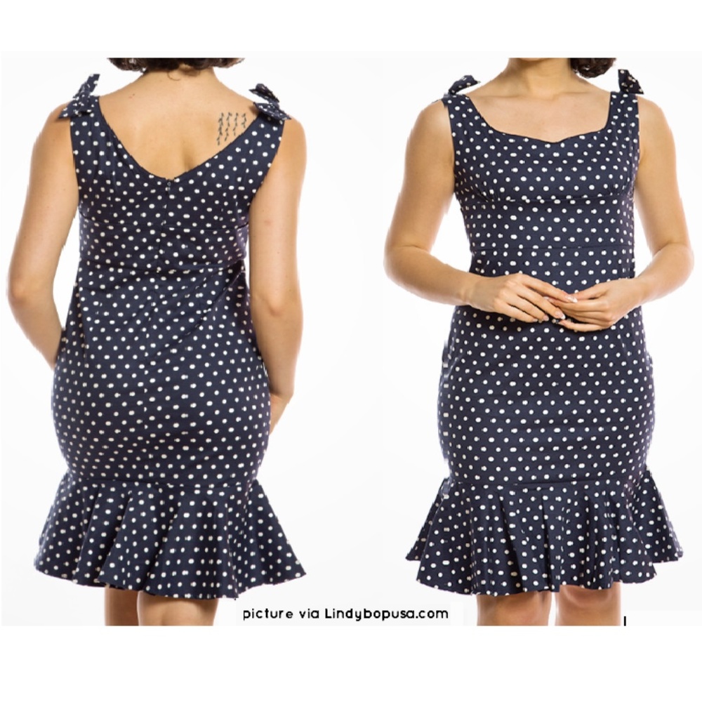 Lindy Bop Ariel Navy Polka Dot Wiggle Dress 16